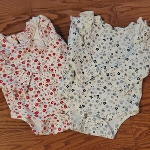 Set Of 2 Pehr Floral Long Sleeve Baby Onesies